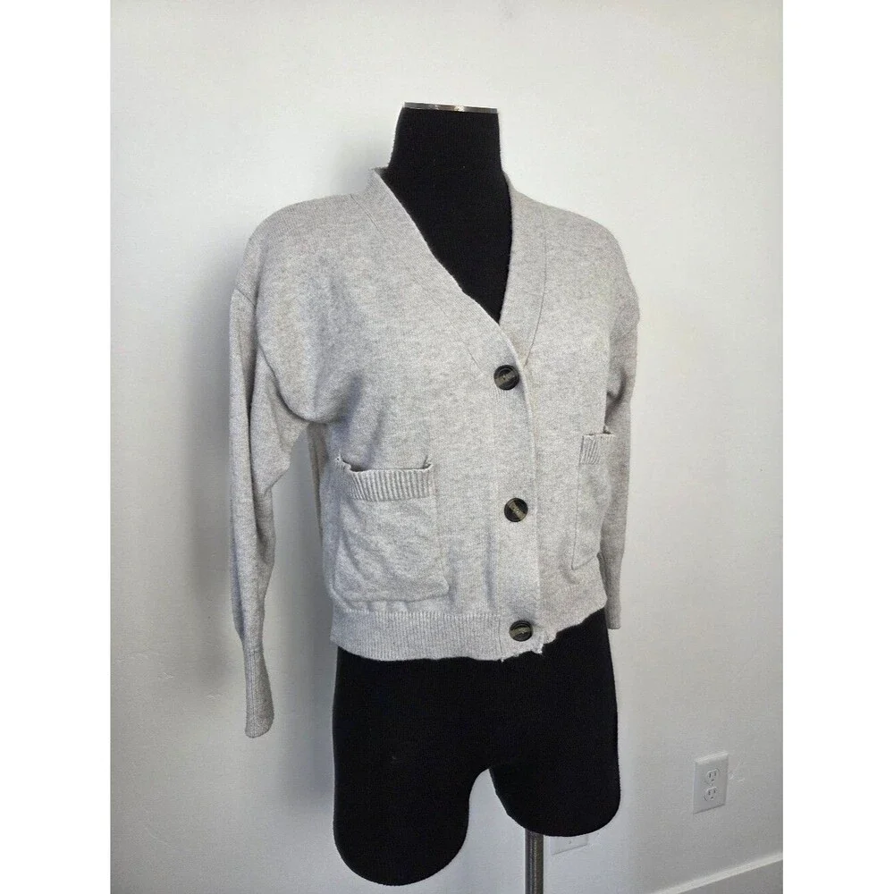 Poof Gray Cardigan Sweater Short Cozy Soft Academia Preppy Twee Old Money Small